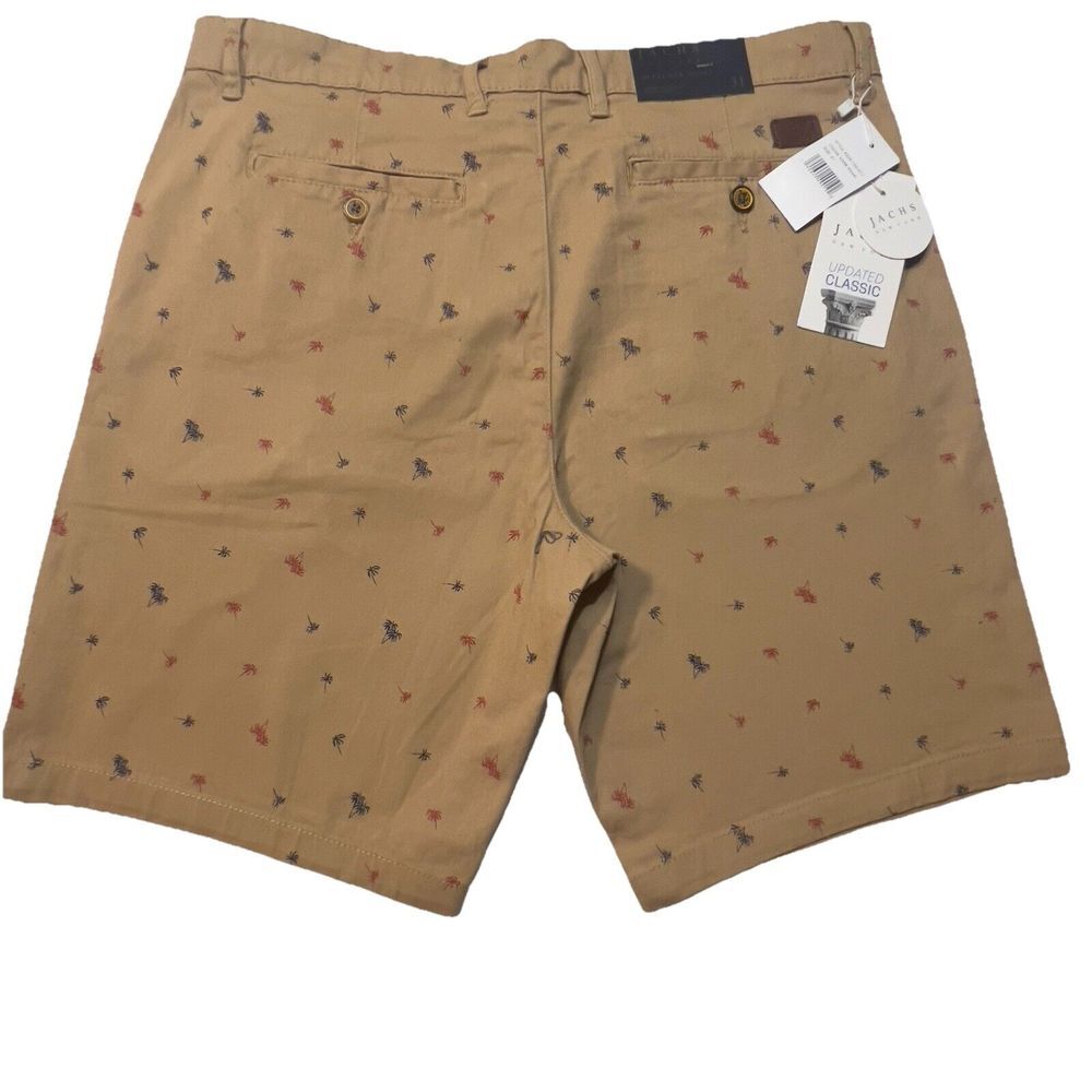 Jachs NY Dark Khaki Tree Print Twill Shorts Size 31 (33" Waist) Stretch Classic - Picture 2 of 7